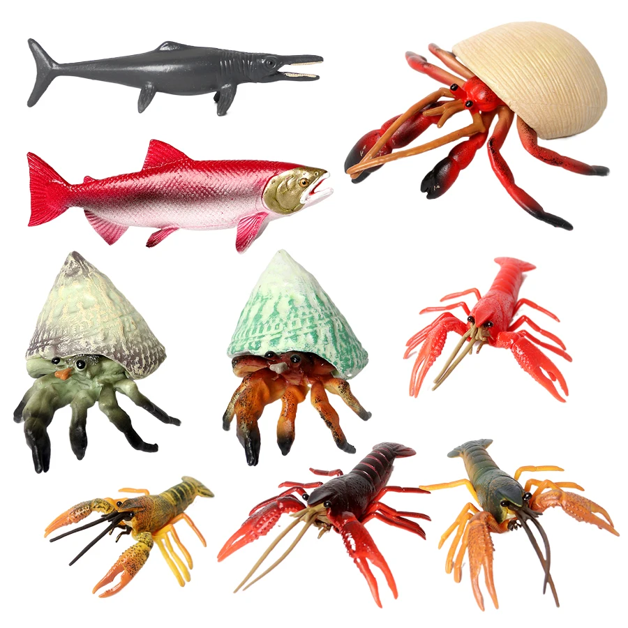 

Realistic PVC Sea Life Animal Action Figures Salmon Hermit Crab Lobster Ocean Figurine Party Favor Decorations Toys Gift For Kid