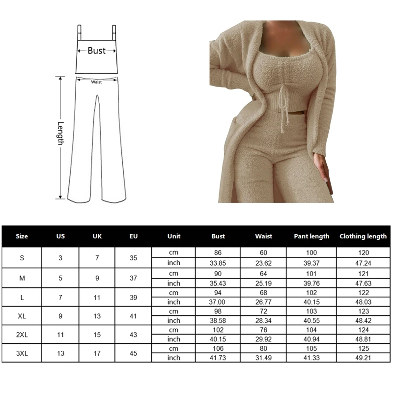 Winter Women Warm Nightwear 3 Piece Sets Plush Velvet Pajama Sleepwear Tank Tops +Pants + Cardigan Coat Tracksuit Loungewear