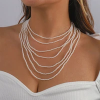 fashion multi layers statement imitation pearl necklace womens layer elegant pearl necklace suitable for women wedding necklace