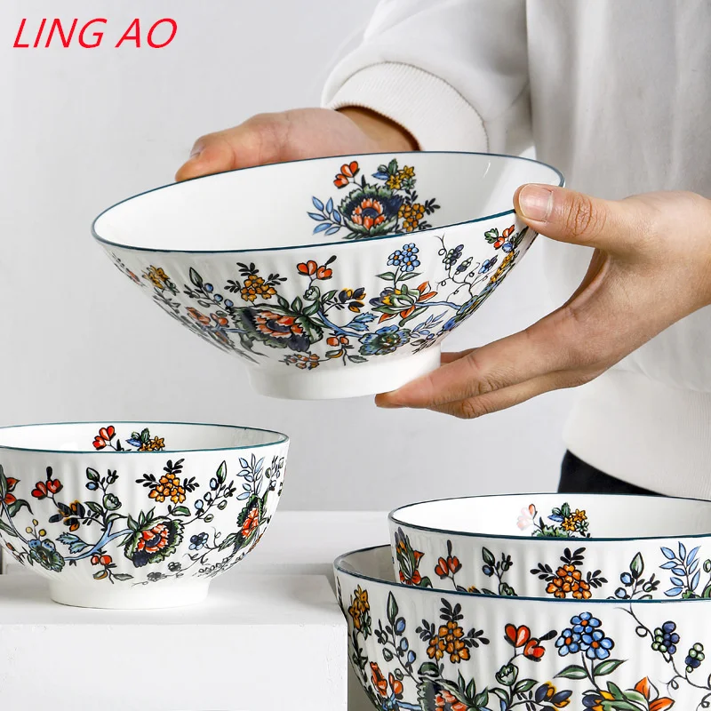 LingAo Винтажная керамическая миска для риса тарелка и набор столовых приборов с