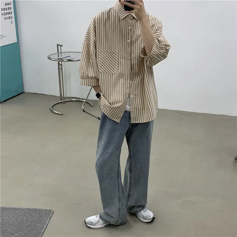 Summer Striped Shirt Men's Fashion Society Men Dress Shirt Business Casual Shirts Mens Streetwear Loose Short Sleeve Shirt M-2XL