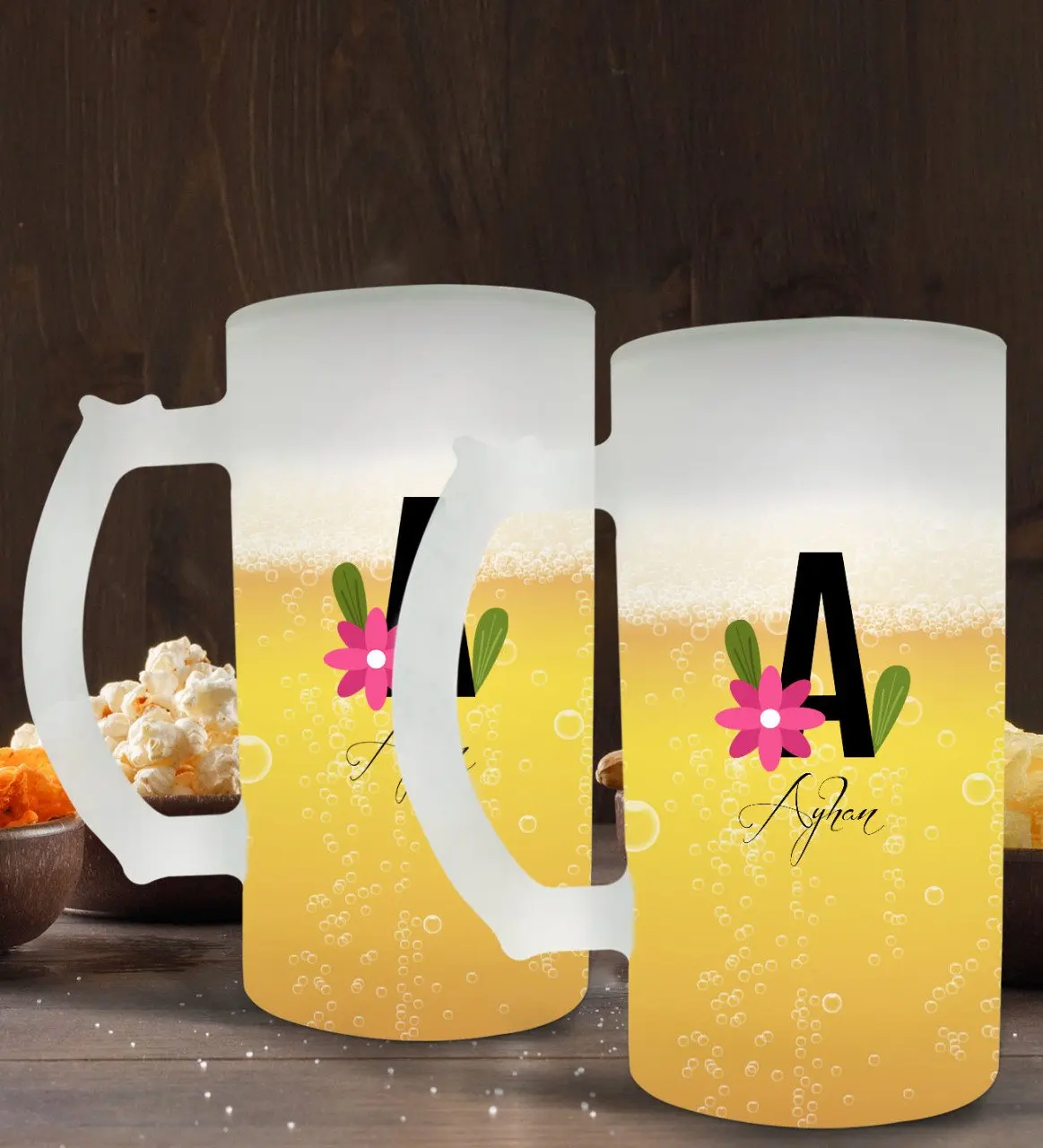 

Personalized Letter and Name Design 2'li Frosted Glass Beer Cup 50cl-4