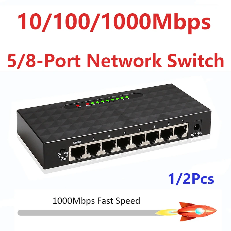 

1/2Pcs 1000Mbps Gigabit network switch 5/8 port High-performance Ethernet RJ4 Hub Internet divider