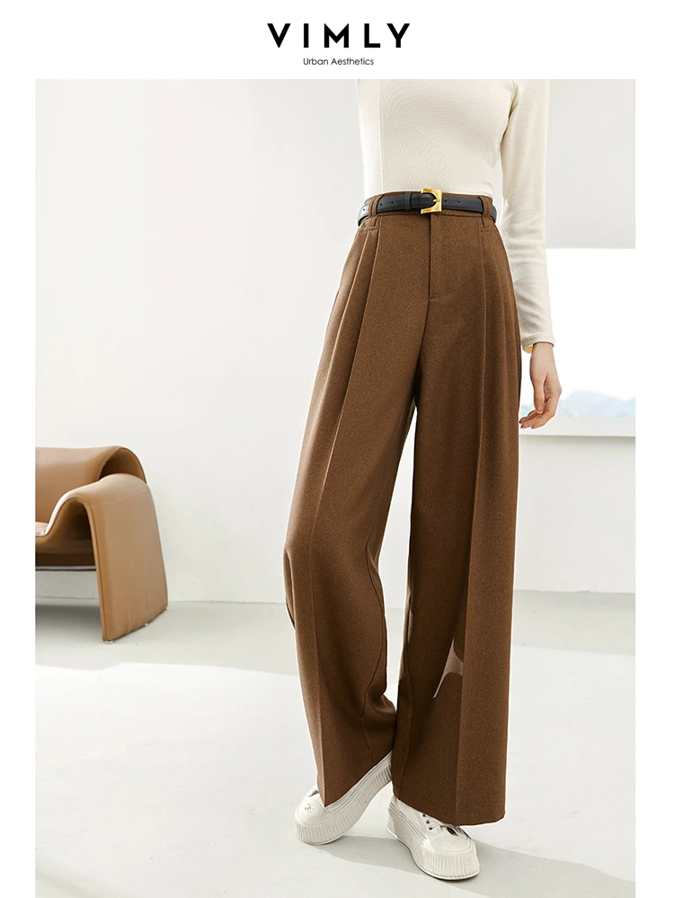 

VIMLY Vintage Wide Leg Baggy Pants Women 2023 Autumn Winter Loose Straight Mopping Suit Pants Casual High Street Trousers 16135