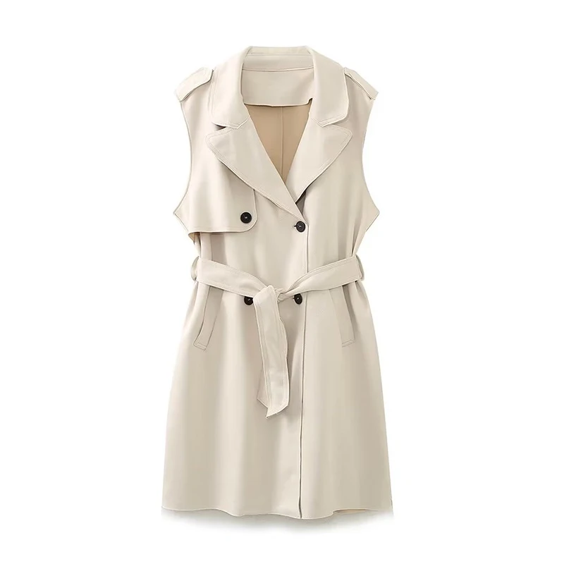 

YENKYE New Fashion Women Vintage Double Breasted With Belt Faux Suede Long Vest Female Autumn Winter Elegant Waistcoat