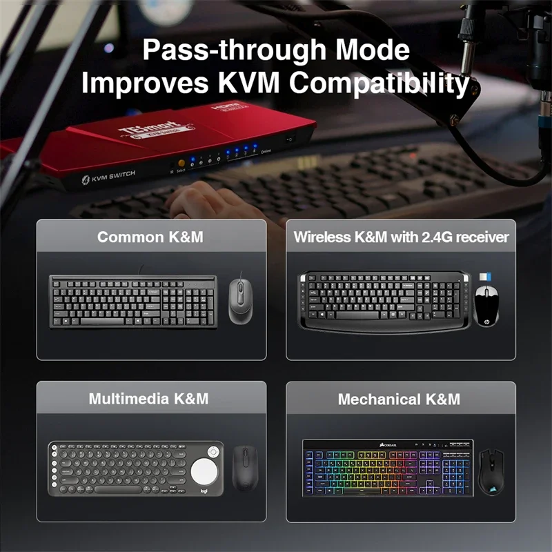 Фото TESmart 4-портовый KVM-переключатель HDMI 4K60Hz с EDID, поддержка 4 ПК и 1 монитора, USB 2.0, аудиовыход, KVM-переключатели 4x1 №3