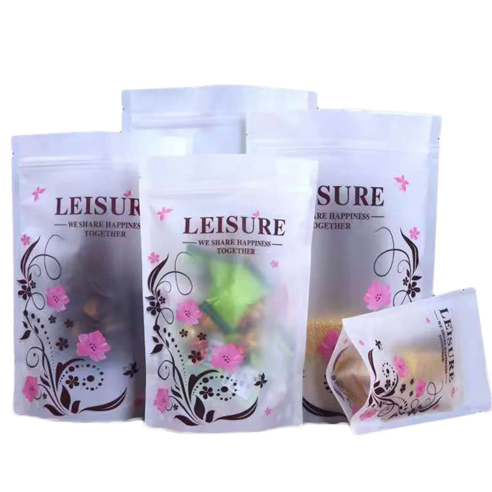 

100Pcs/Lot Food Packaging Plastic Ziplock Bags with Window Resealable Stand Up Pouches Storage Bags for Nuts Snacks Coffee Bean