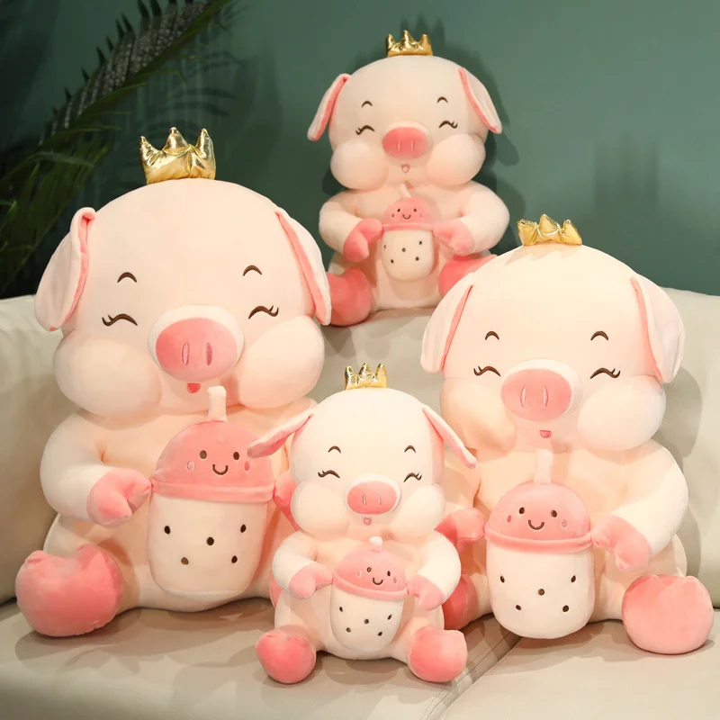 Cute Boba Milk Tea Pig Plushie Toy Soft Animal Stuffed Toys Taste Milk Tea Hug Pillow Doll Balls Bubo Tea Cup Cushion