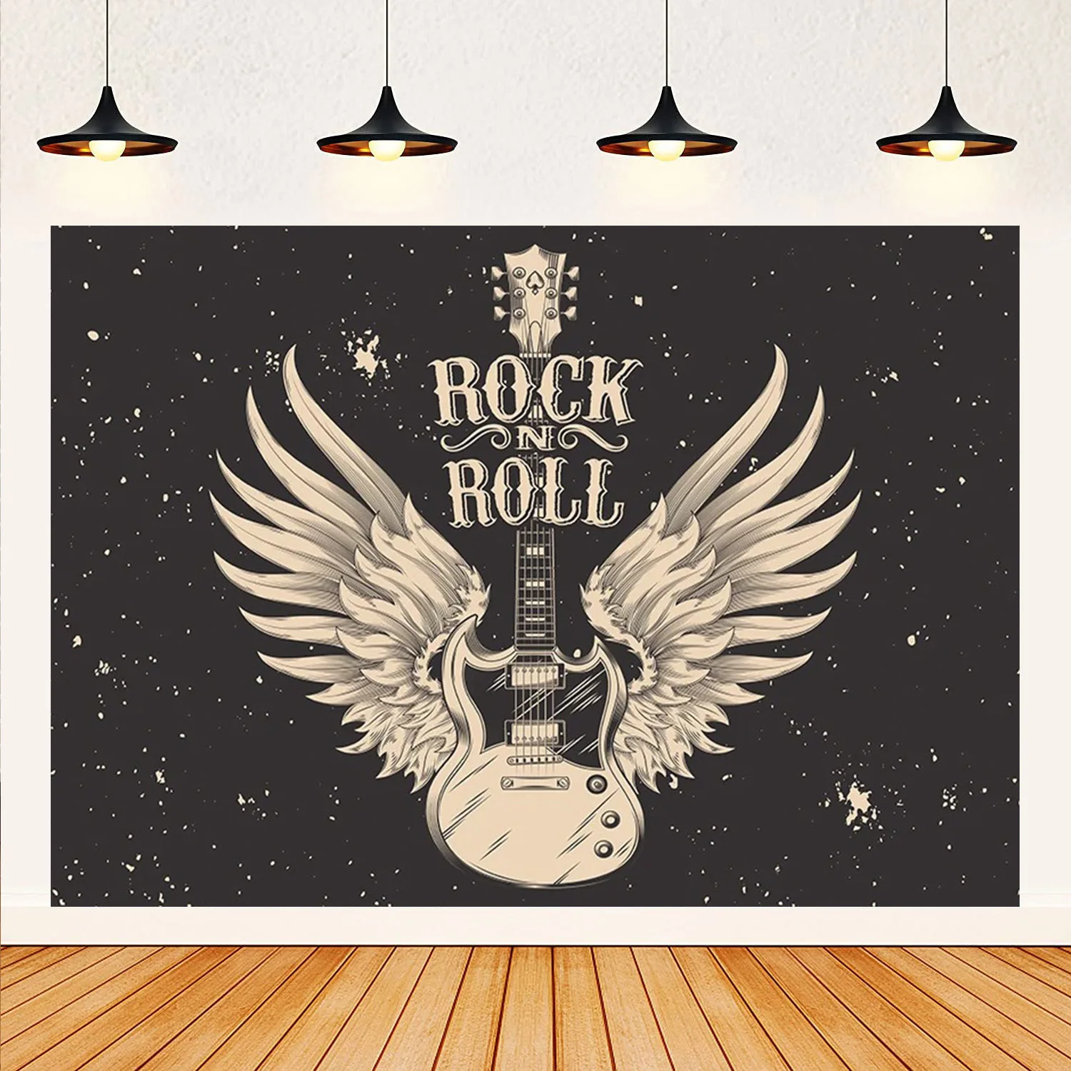 Тематический фон с изображением родов и музыки огненная гитара фотографический