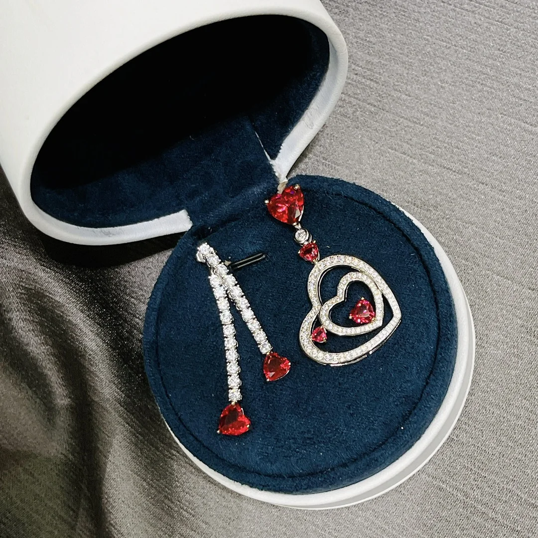 European and American romantic love set Ruby asymmetric Earrings