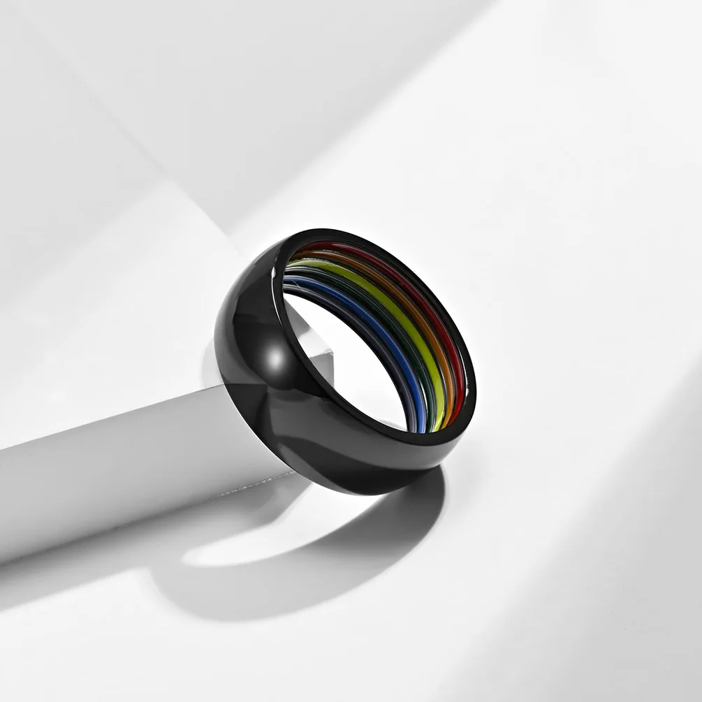 Новые модные радужные кольца для женщин и мужчин черные/золотые из нержавеющей