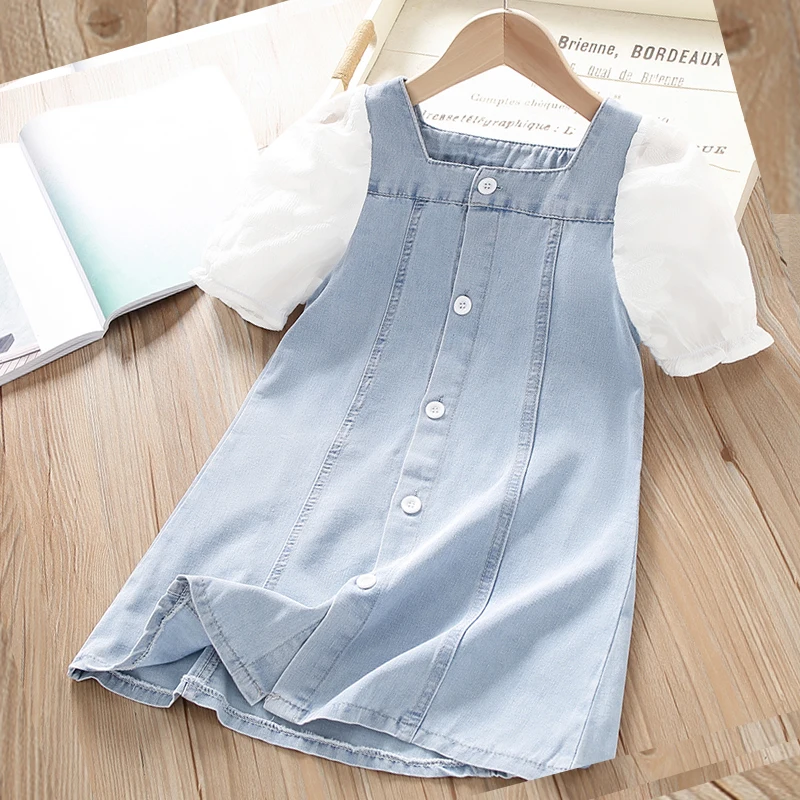 

Summer Baby Denim Dresses for Girls Kids Clothes Blue Preppy Cotton School Uniform Outfits Costume Party Dress Children Vestidos