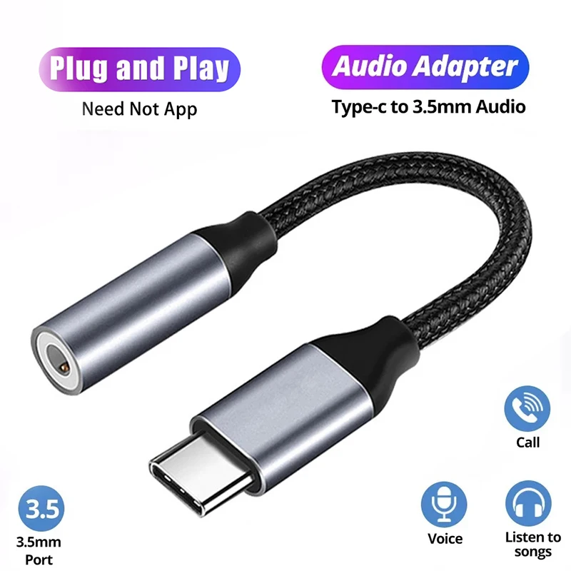 USB-адаптер типа C на 3 5 мм Aux Type-c Jack Аудиокабель Кабель для наушников Конвертер iPhone
