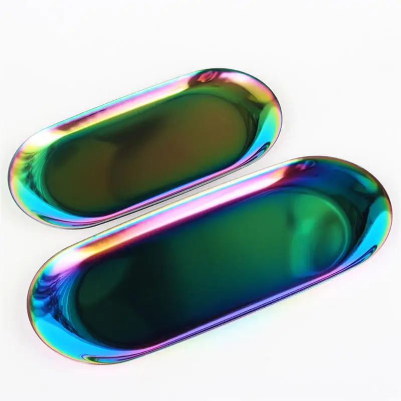 1PC Golden Metal Oval Plate Nordic Style Stainless Steel Dessert Jewelry Storage Small Tray Bread Plates Tableware | Дом и сад