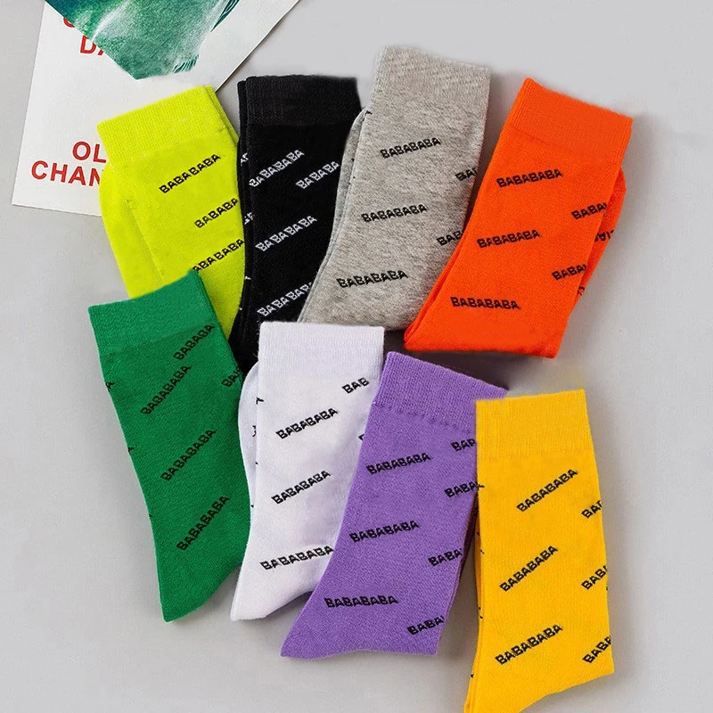 

New Paris Socks Personality Alphabet Trendy Brand Candy Color Socks Ins Skateboard Leisure Couple Hip-hop Street Cotton Socks