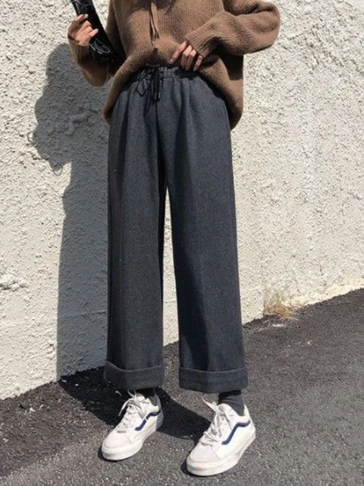

Pants for Women 2023 Autumn/Winter New Wide Leg Pants Streetwear Women Black Pants Korean Style Loose Ankle-Length Pants Capris