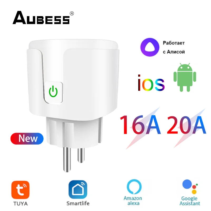 

20A / 16A Smart Socket Tuya Smart Life Wifi Plug With Power Metering Smart Home Yandex Alice Voice Control For Alexa Google Home