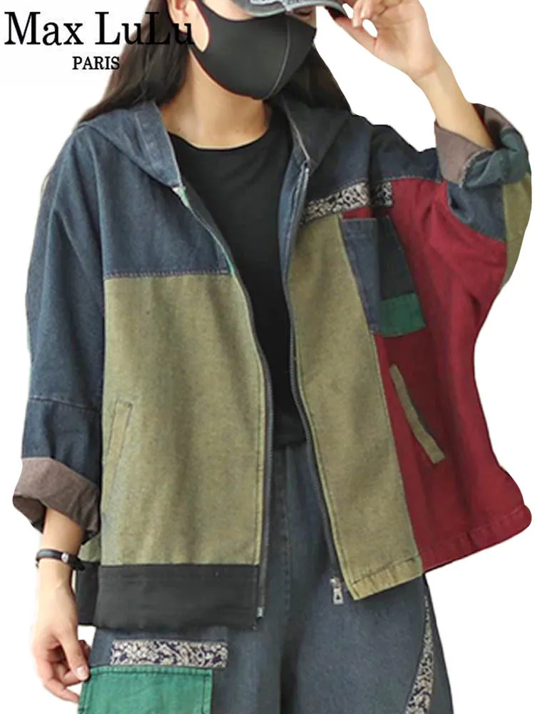 

Max LuLu 2022 Korean Fashion Vintage Style Clothing Autumn Womens Loose Hooded Denim Jacket Ladies Street Coats Punk Outerwear