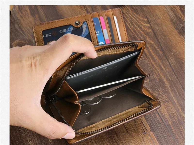 Vintage fashion handmade designer first layer cowhide genuine leather wallet simple casual outdoor short purse for men women