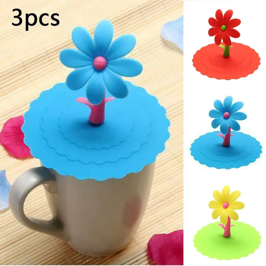 3pcs Silicone Drink Cover Cute Flower Cup Lid Glass Drink Cover Anti-Dust Cup Seals For Glass Mugs Coffee Tea Milk Cup Lid Cover