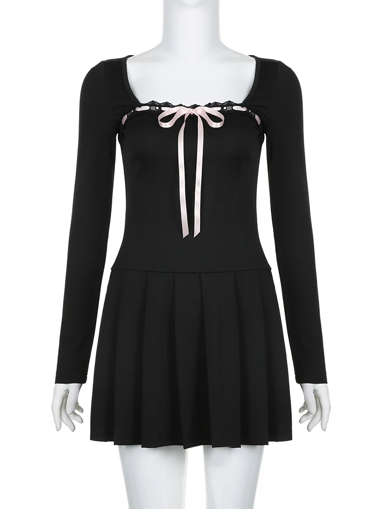 IAMSURE Французский бант кружевная отделка A - образное платье Сладкое с длинным