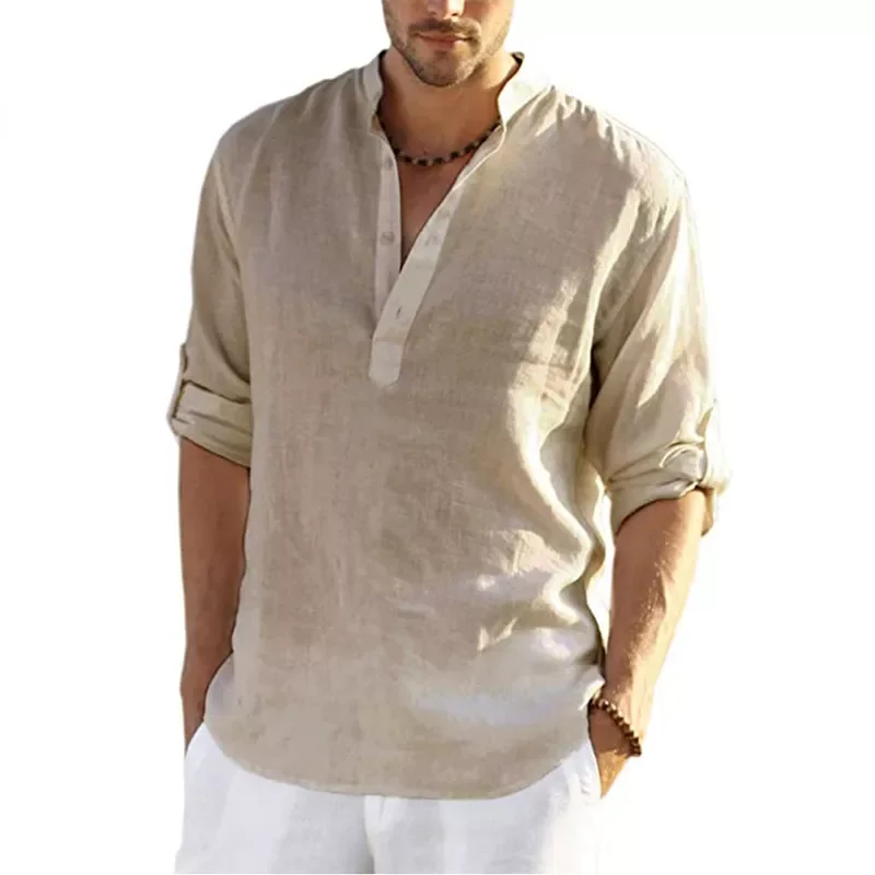 

2022NEW New Men's Casual Blouse Cotton Linen Shirt Loose Tops Long Sleeve Tee Shirt Spring Autumn Casual Handsome Men's