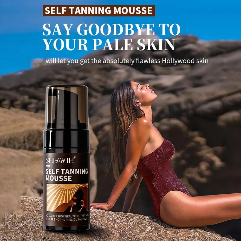 

100g Self Tanning Mousse Spray For Body Face Beach Outdoor Sunless Bronzer Spray Makeup Foundation Nourishing Natural Tan C D8A0