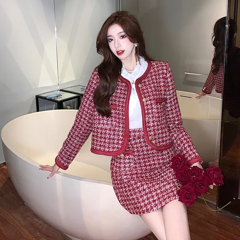 Женский твидовый комплект из двух предметов короткая куртка и юбка твида в стиле