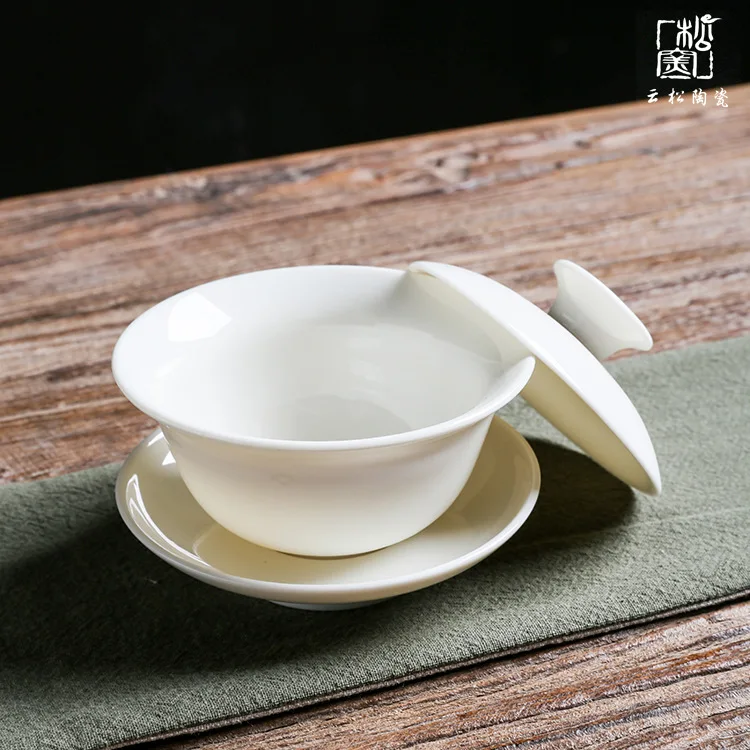 

Whiteware Cover Bowl Three-Force Tea Bowl Jade Porcelain Cover Cup Large Kung Fu Tea Set Ceramic Gaiwan Tea Set Shop