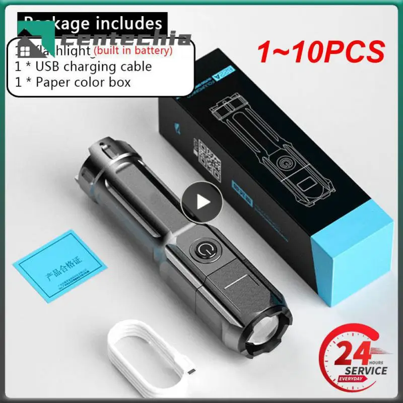 

1~10PCS Rechargeable LED Flashlight Super Bright Torch with Side Lights 3 Lighting Modes Waterproof Outdoor Portable Lights