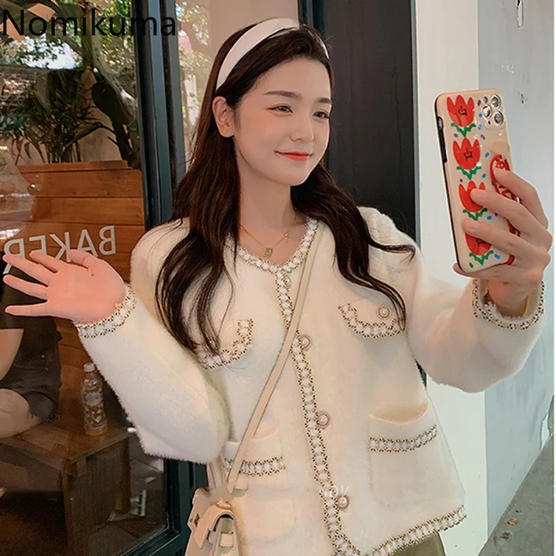 

Nomikuma Manteau Femme Hiver Solid Color High Waist Loose Knitted Jackets for Women 2022 Vintage Fashion Elegant Chaqueta Mujer