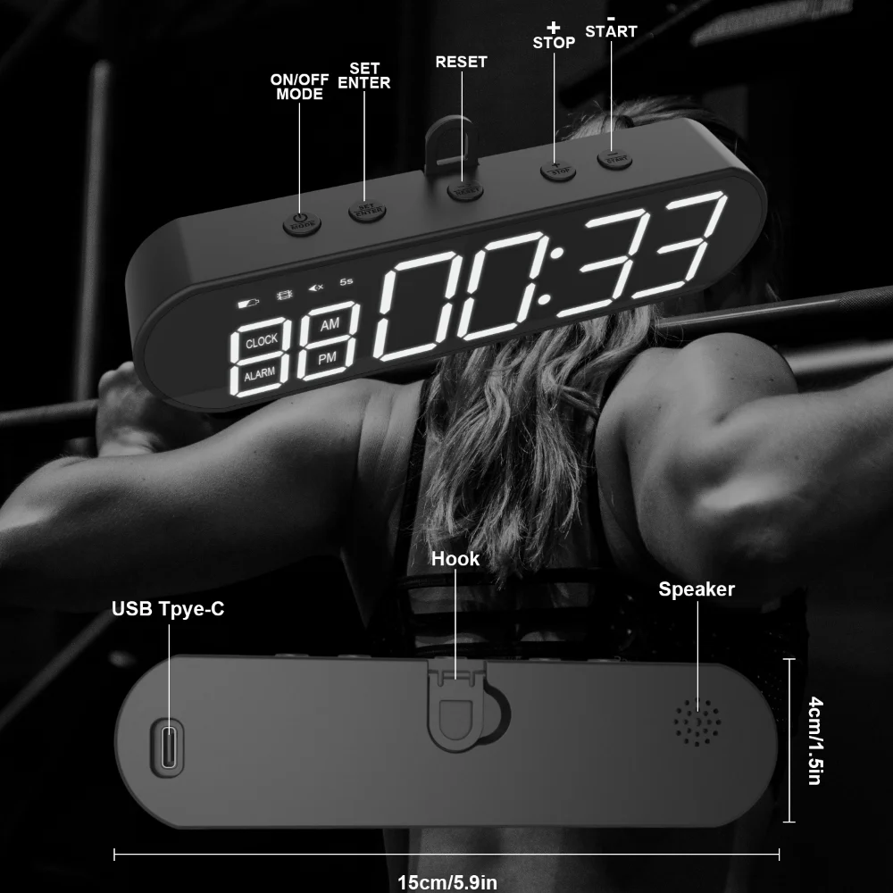 Powerful Magnets Desktop Mirror Led Clocks With Hook Mini Gym Fitness Timer Table Watch