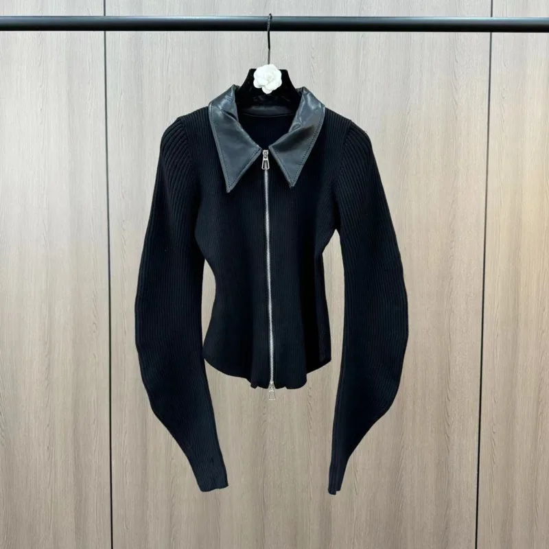 [ZOCI] Зимний искусственный кожаный воротник нерегулярный длинный рукав молния