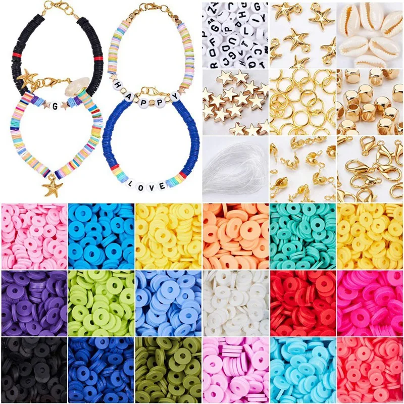 

Uclio Polymer Clay Spacer Beads Flat Round Handmade Colorful Beads Set for Jewellery Earring Necklace Bracelet Craft Making