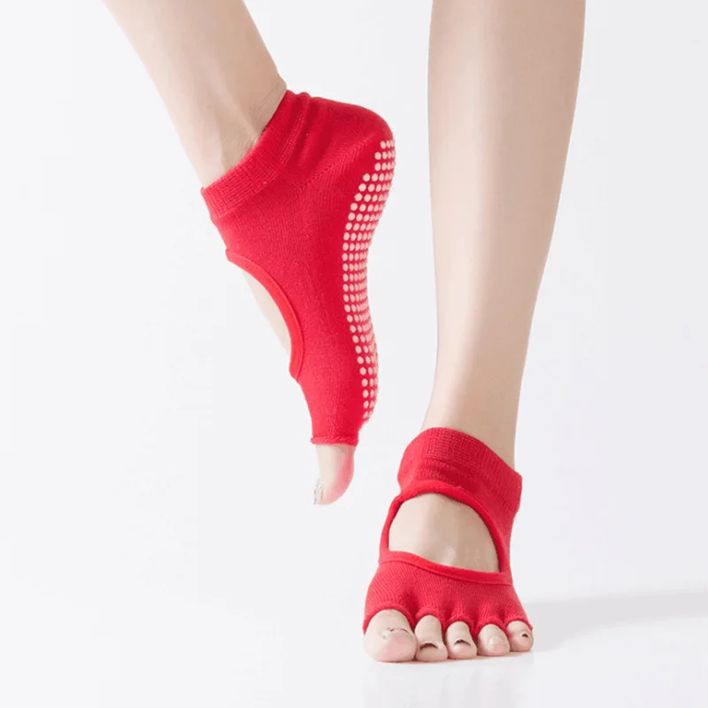 Non Slip Yoga Socks Women Backless Five Fingers Socks Gym Fitness Sport Pilates Dance Ballet 5 Toe Cotton Socks Footwear Woman
