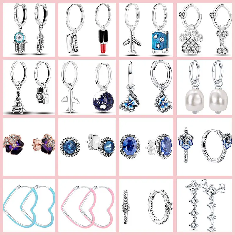 

Лидер продаж, серьги Pandora plata de ley 925, оригинальные самолеты с синим цирконием и жемчугом, Подвесные серьги для женщин, ювелирные изделия из др...