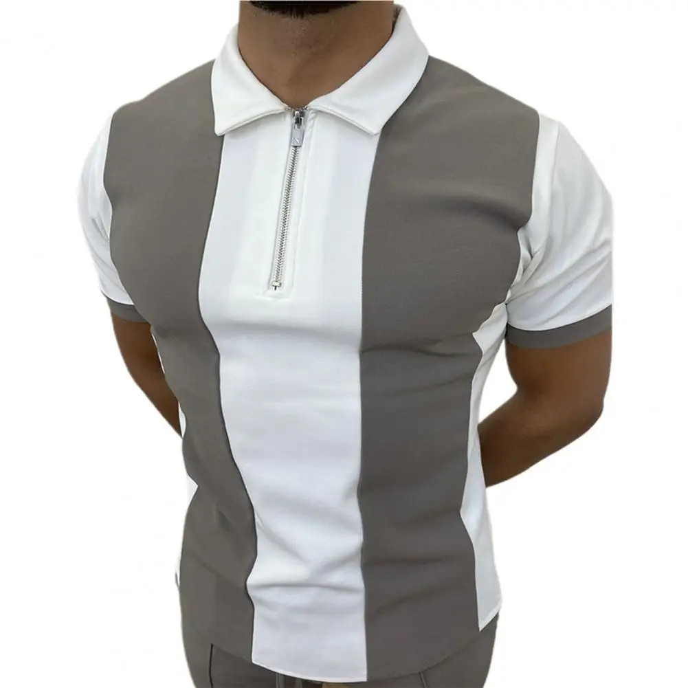 

40%HOT Men Polo Shirt Patchwork Turn-down Collar Slim Fit Short Sleeve Summer Shirt for Work