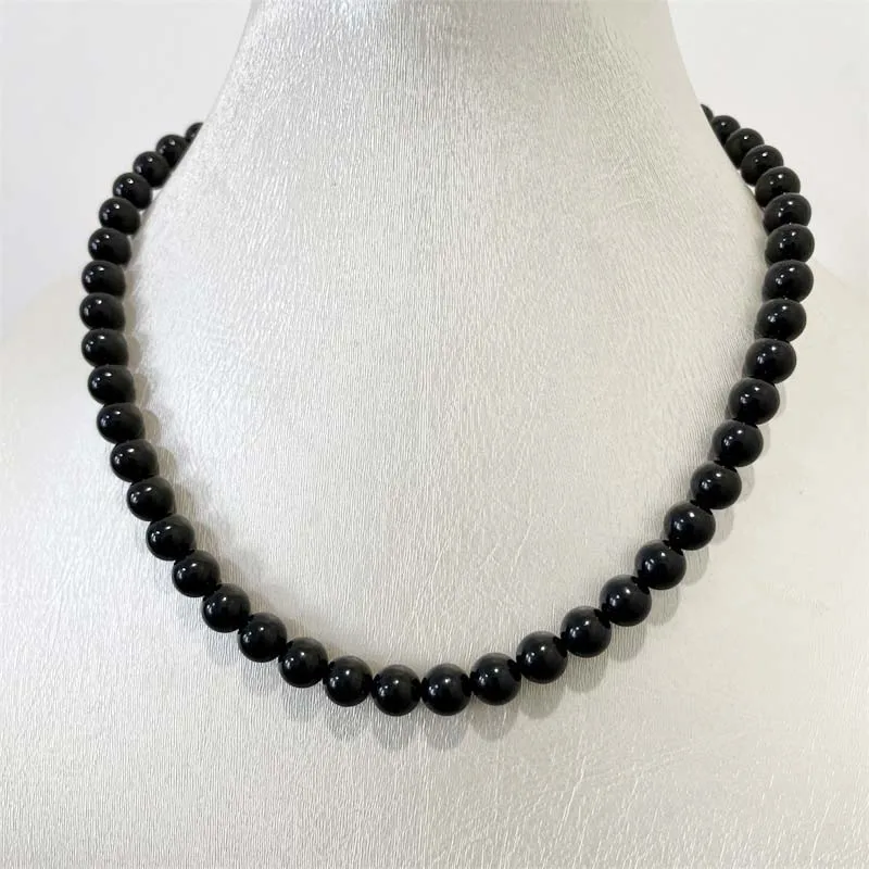 

Роскошное ожерелье 8 мм в виде черного струи с органическими драгоценными камнями в винтажном стиле простая цепочка-чокер женские свадебны...