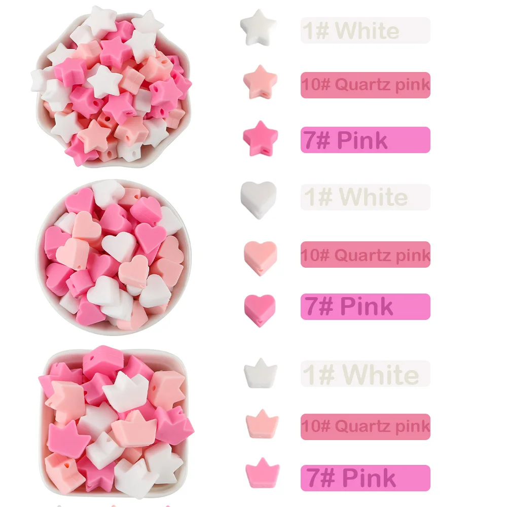 

20/30/50Pcs Star/Heart/Crown Baby Silicone Beads Pacifier Clips Teething Necklace Food Grade DIY Pacifier Clips Chain Accessorie