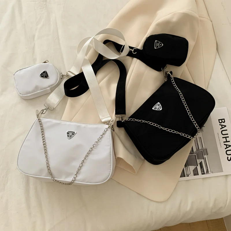 

Женские сумки через плечо в стиле ретро, стильные дамские сумочки на плечо с цепочкой и полумесяцем, квадратные однотонные мешки