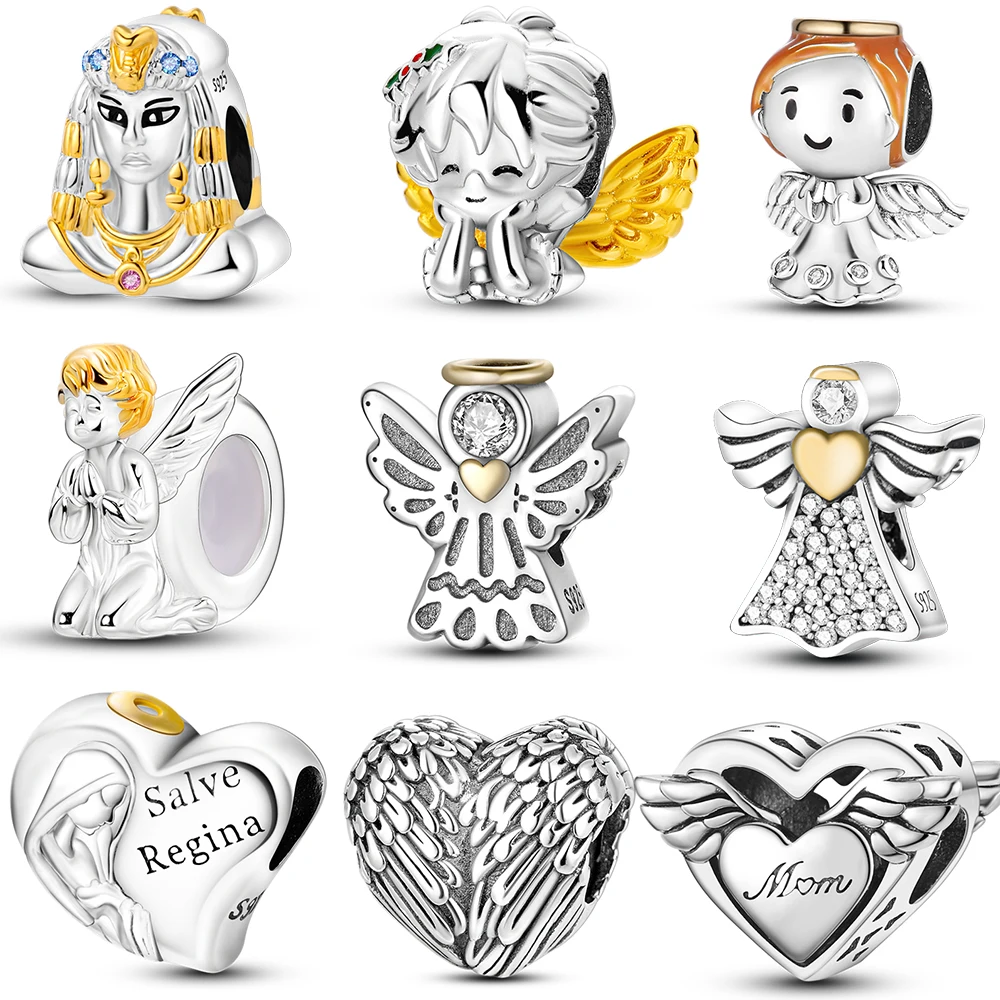 Серебро 925 пробы Счастливый Ангел-хранитель Висячие бусины шарм Подвеска для