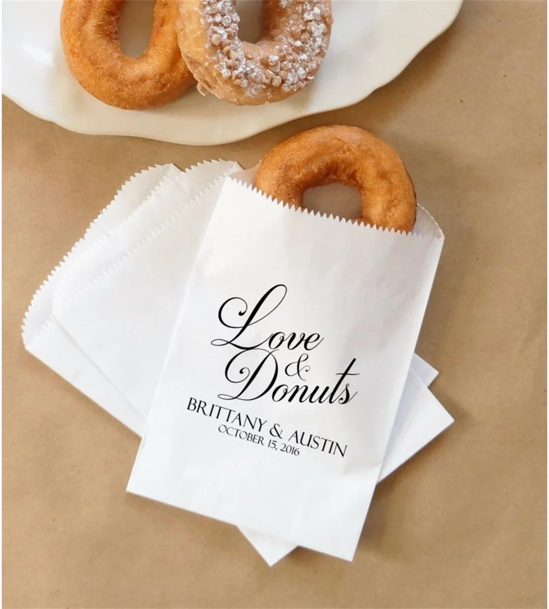 

Set Of 50 Wedding Donut Bags, Fall Wedding Doughnuts, Barn Wedding, Cider and Donuts, Dessert Table - Personalized