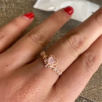 adjustable rose quartz ring for women flower heart cross promise ring druzy statement open ring minimalist wedding jewelry