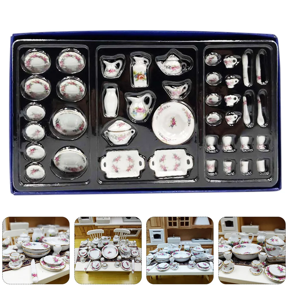 

Miniaturefurniture Set Mini Dollmodel Display Cup Tea Showcase Supplies Scene House Kitchen Tableware