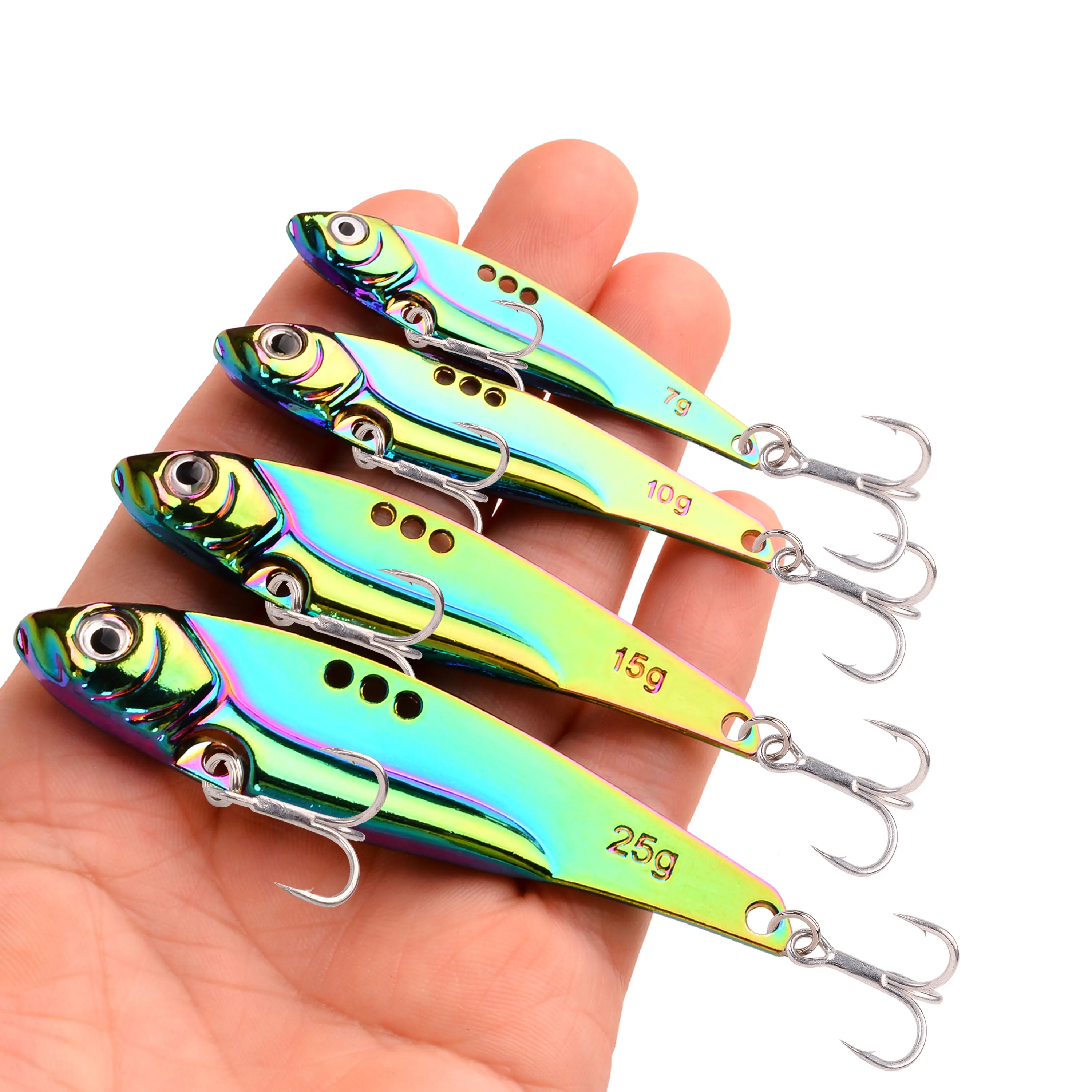 

3PC Metal Colorful Gold Silver 3D eye VIB Spoon Wobbler Fishing Lures Fishing Tackle Bass bait Vibration Spinner Sinking Bait