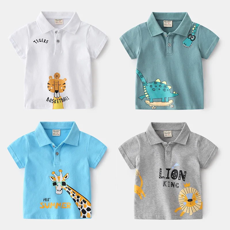 

Summer Children Tops Clothes Boys Girls Cotton Short Sleeve T Shirt Animal Pattern Breathable Kids Clothing