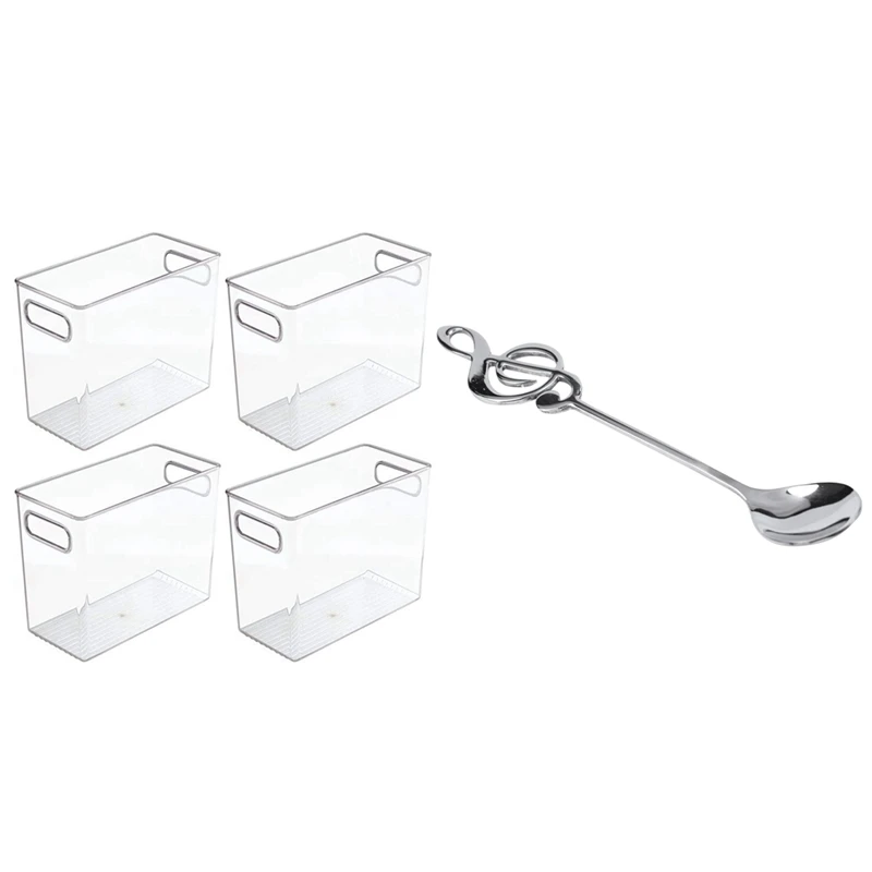 

8Pcs Cute Music Theme Tea Stirring Spoon & 4 Pcs Kitchen Pantry Cabinet, Refrigerator Or Freezer Food Storage Bin