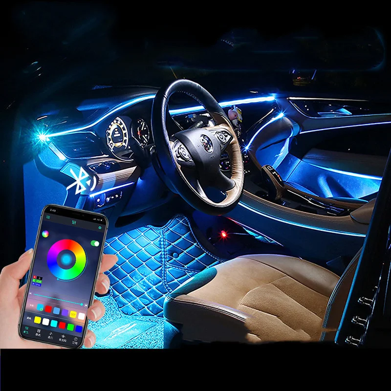 

Автомобильные аксессуары Tcart, управление через приложение, RGB Автомобильный интерьер, атмосфера, окружающая оптоволоконная лампа, светодиодная полоса, декоративная неоновая Светодиодная лента