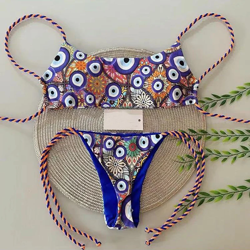 

QINJOYER Bikini Demon Eye Print Swimsuit Brazilian Swimwear Women Sexy Bathing Suit Two Pieces Swim Suit Beach Wear Biquini 2023