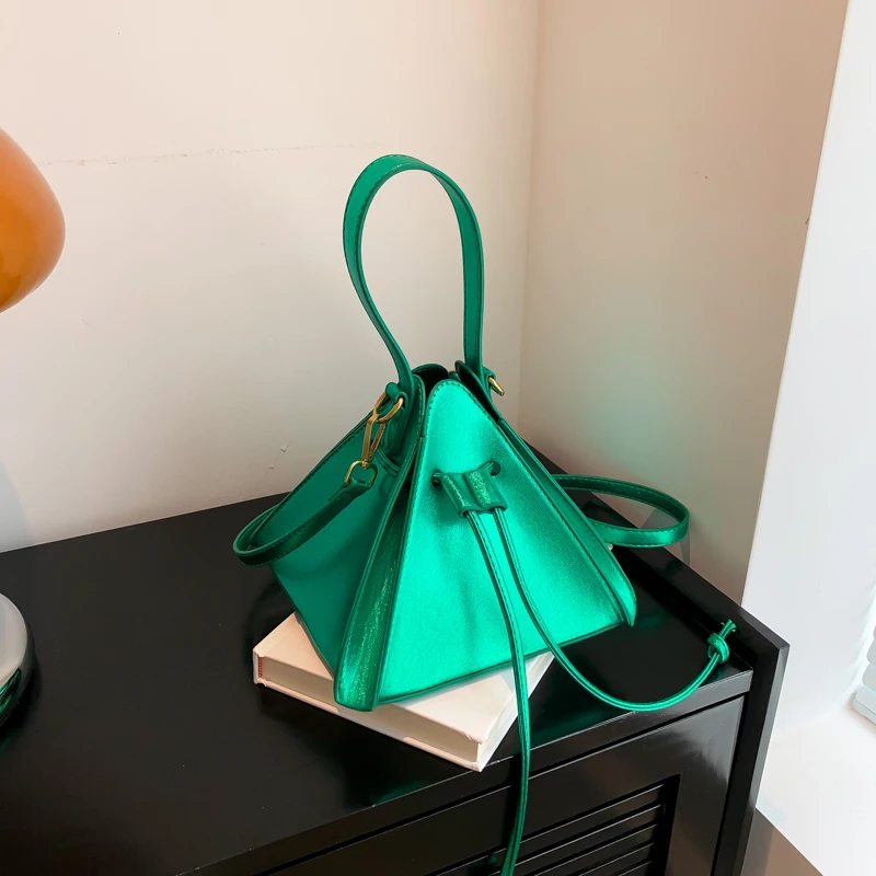 String Party Handbags for Women 2023 New Triangle Fashion Crossbody Bag High Quality Luxury Patent Leather Woman Shoulder Bag